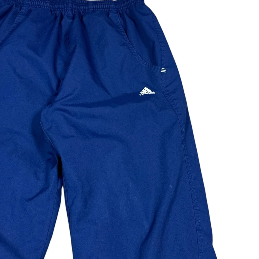 Vintage 2001 Adidas Navy Blue Striped Nylon Track Pants Men's Medium FLAWS